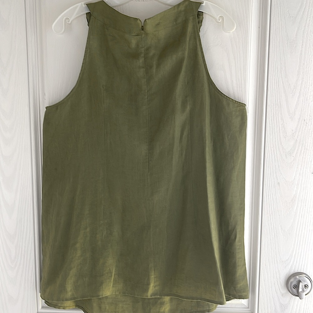 Lily Stanhope Olive Green Linen Tunic w/Beaded Collar, Large - Picture 4 of 4